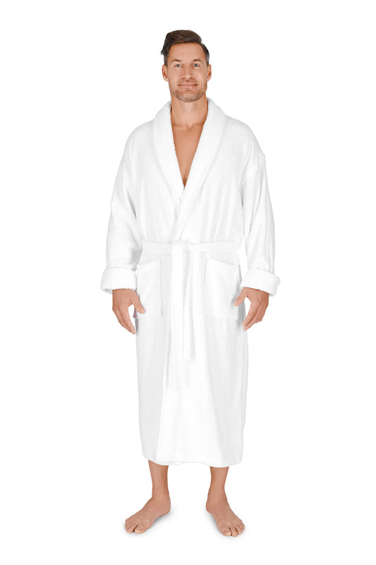 Boca Terry Men's Robe. 100% Cotton Terry Cloth, Shawl Collar, Men's Bathrobe. White, White, XX-Large