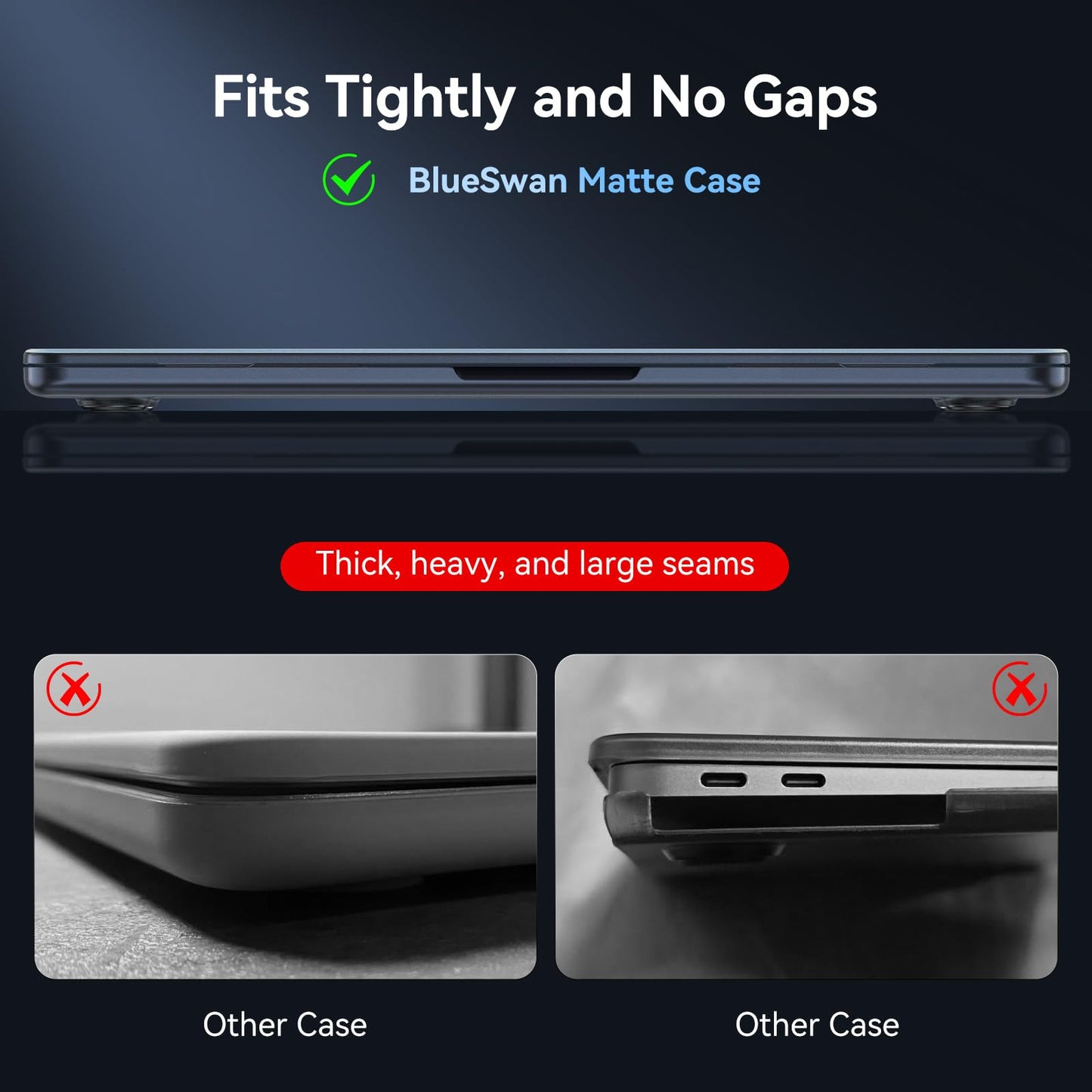 BlueSwan for MacBook Air 15 inch Case, M5 M4 M3 M2 2026-2023 A3448 A3241 A3114 A2941, 100% Laptop Color Match, Easy to Snap on, Grippy Matte Texture, Air 15.3 Hard Protective Laptop Cover, Midnight