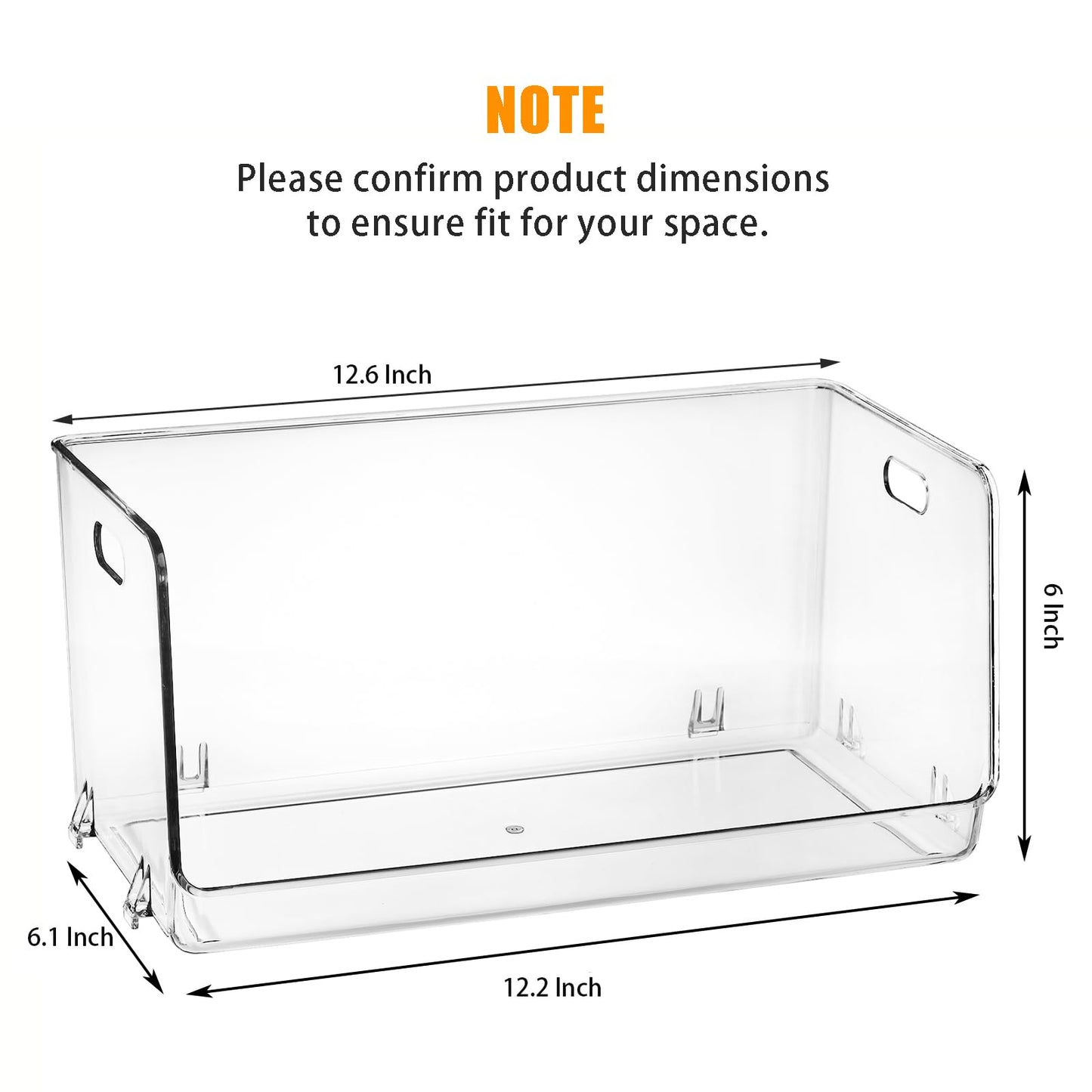 Nicunom 2 Pack Stackable Plastic Storage Bins Open Front, Clear Pantry Organizer Bin Household Food Storage Bin for Kitchen Countertops Cabinet Shelf Fridge