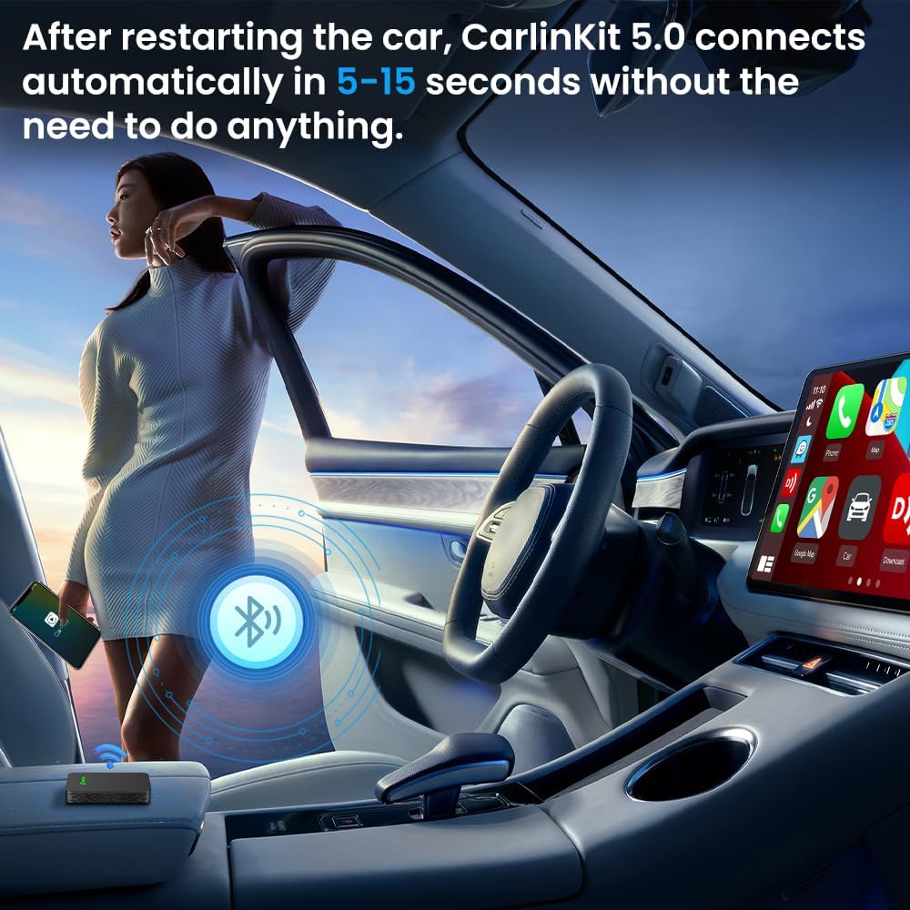 CarlinKit 5.0 Wireless CarPlay Adapter for iPhone - Wired to Wireless CarPlay/Android Auto - Dual-Band WiFi, Low Latency, Online Update, Plug Play for OEM Wired C arPlay/Android Auto Cars.(2air)