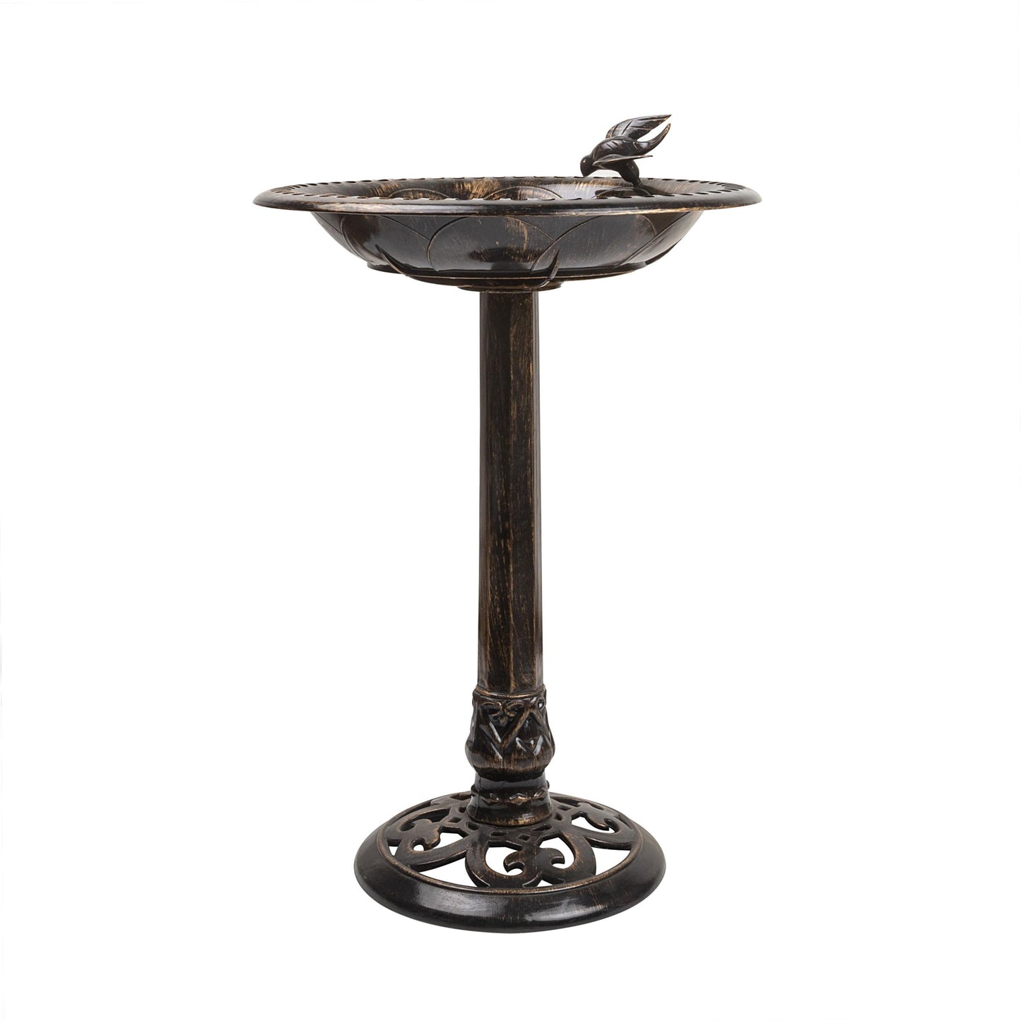 Alpine Corporation 27" Tall Outdoor Antique Style Bronze Birdbath Bowl with Bird Figurine