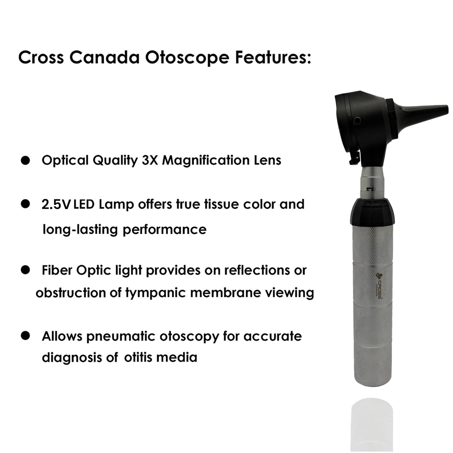 Cross Canada Physician LED Otoscope Diagnostic Set – Professional Otoscope for Physician, Medical Student, Nursing Student, Doctor, Nurse (Chrome)