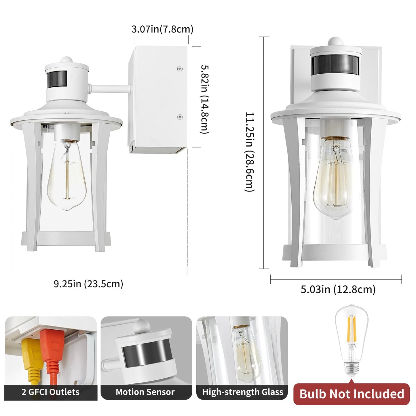 Yisuro Porch Lights with GFCI Outlet, Outdoor Lights Dusk to Dawn Motion Sensor, 3 Lighting Modes Exterior Light Fixture Waterproof for House Front Door Patio Garage, White