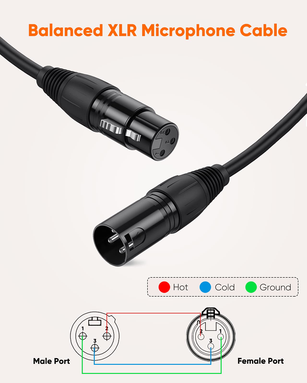 CableCreation XLR Cable 50FT, XLR Male to XLR Female Balanced 3 PIN XLR Microphone Cable Compatible with Shure SM Microphone, Behringer, Speaker Systems, Radio Station and More, Black