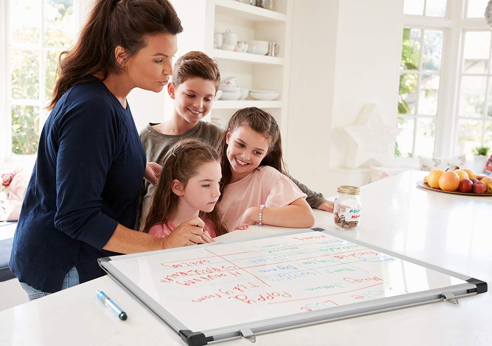 Amazon Basics Large Magnetic Dry Erase Whiteboard with Pen Tray for School, Classroom, Office & Home , 89.92 cm x 59.94 cm, Aluminum frame