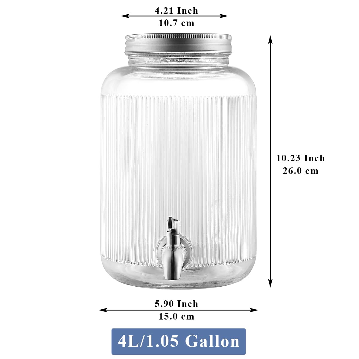Evanda Glass Drink Dispenser, 4L Beverage Dispenser for Various Parties and Social Events with Leak-Proof Stainless Steel Spigot, Faucets