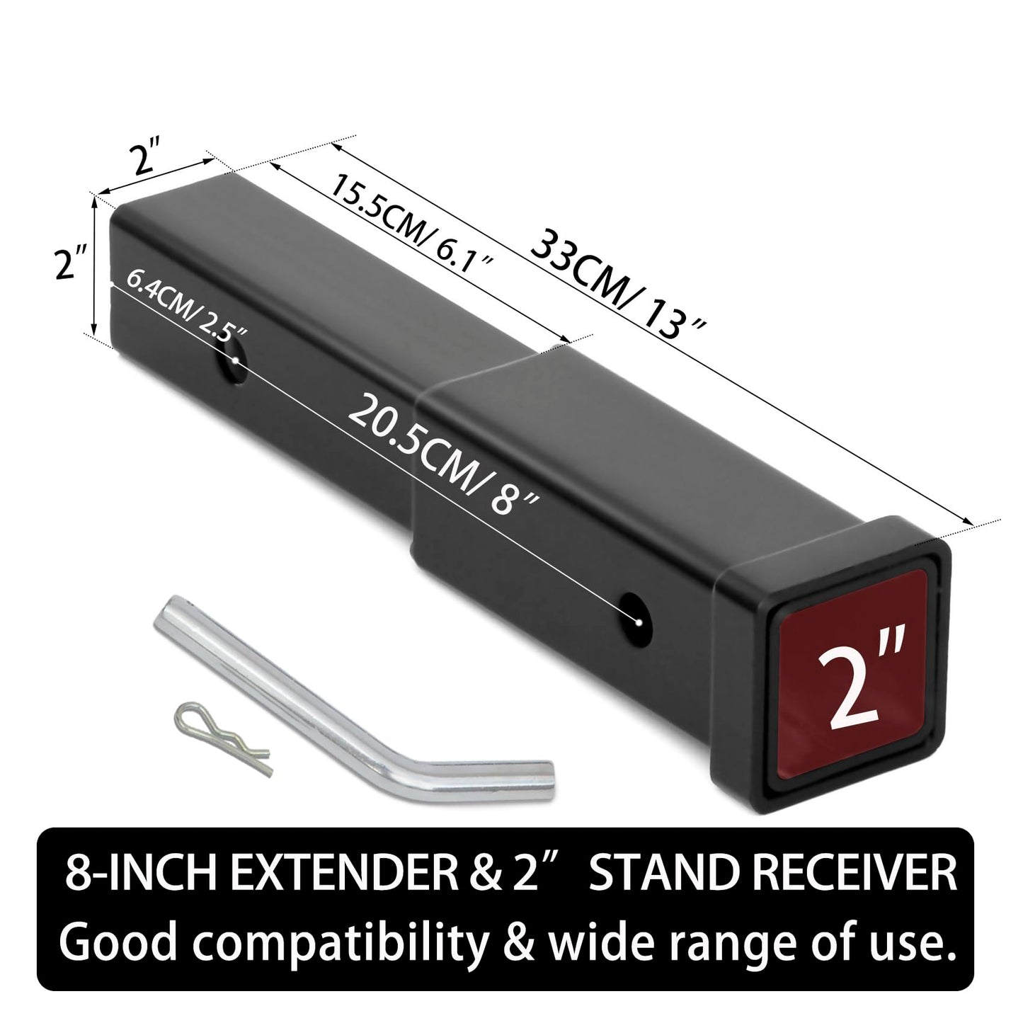 IMALEN 8" Trailer Hitch Extender Fits 2 Inch Receiver, Trailer Hitch Extension 5000 lbs Towing Capacity Heavy Duty
