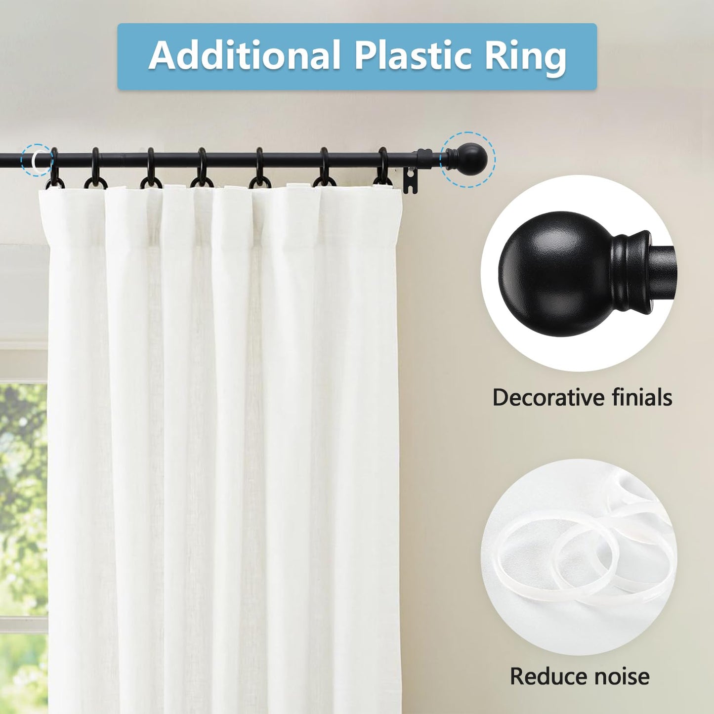 2 Pack Curtain Rods for Windows 28 to 81 Inch, 5/8 Inch Extra Long Matte Black Curtain Rod with Brackets(size：2.3-6.7 Feet)
