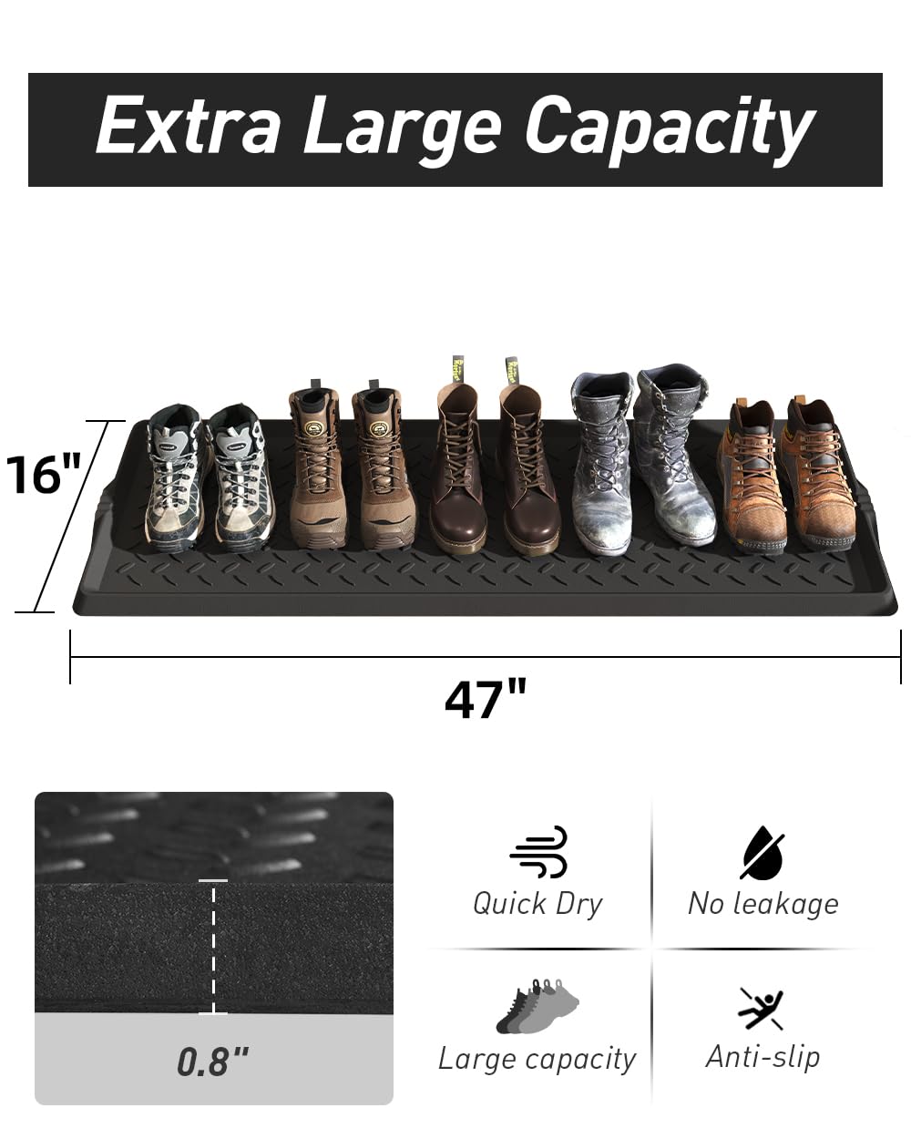 MontVoo-Boot Tray Mat Shoe Tray Extra Large 40x120cm Shoe Mat 100% Rubber Easy Clean Waterproof Shoe Drip Tray for Entryway-Black Twill Pattern