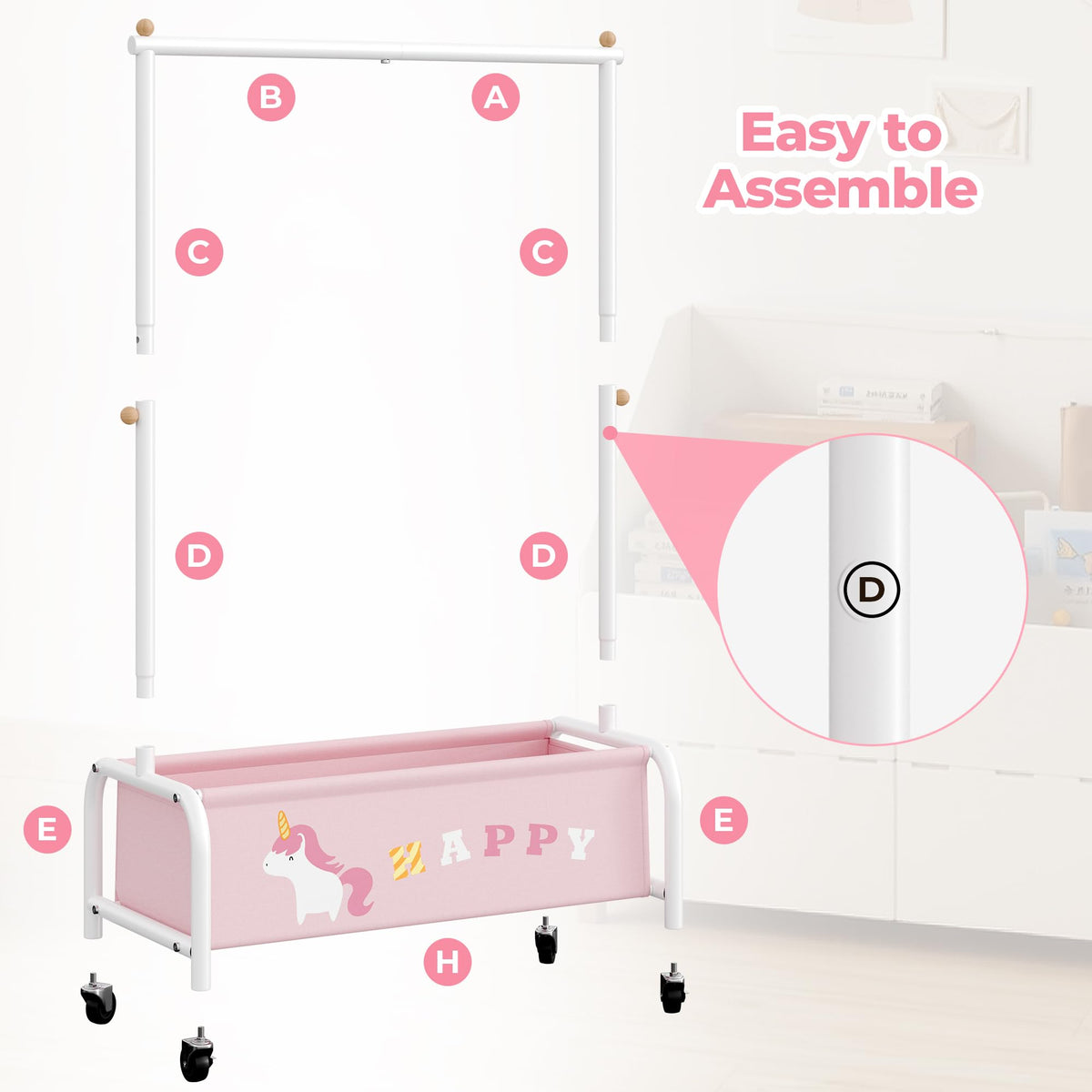 GRANNY SAYS Kids Clothing Rack with Wheels, Baby Clothes Rack Heavy Duty, Dress Up Storage Organizer, Toddler Garment Rack for Organizing Child Clothes Toys, Kid Closet for Little Girls, Pink