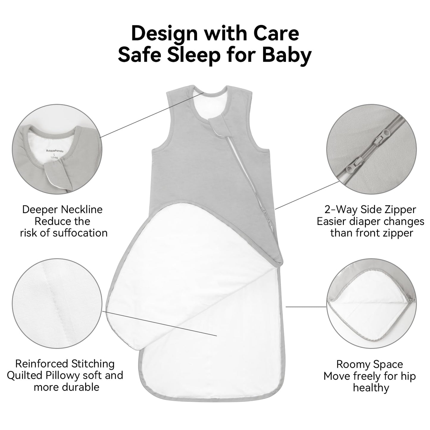 BubblePanda Bamboo Sleep Sack 2t-3t 0.5 Tog Soft Lightweight Toddler Sleep Sack 24-36 Months for Babies 2-Way Zipper Wearable Blanket Baby 3t