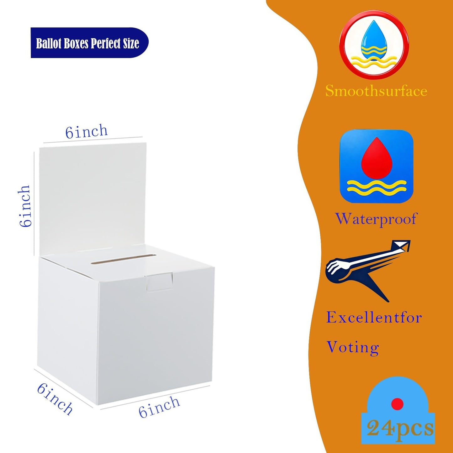 24 Pack Raffle Ticket Box - White Ballot Box with Slot 6 x 6 x 6 Inches Raffle, Cardboard Suggestion Removable Header Donation Boxes for Fundraising Collecting Business Card Voting Contest