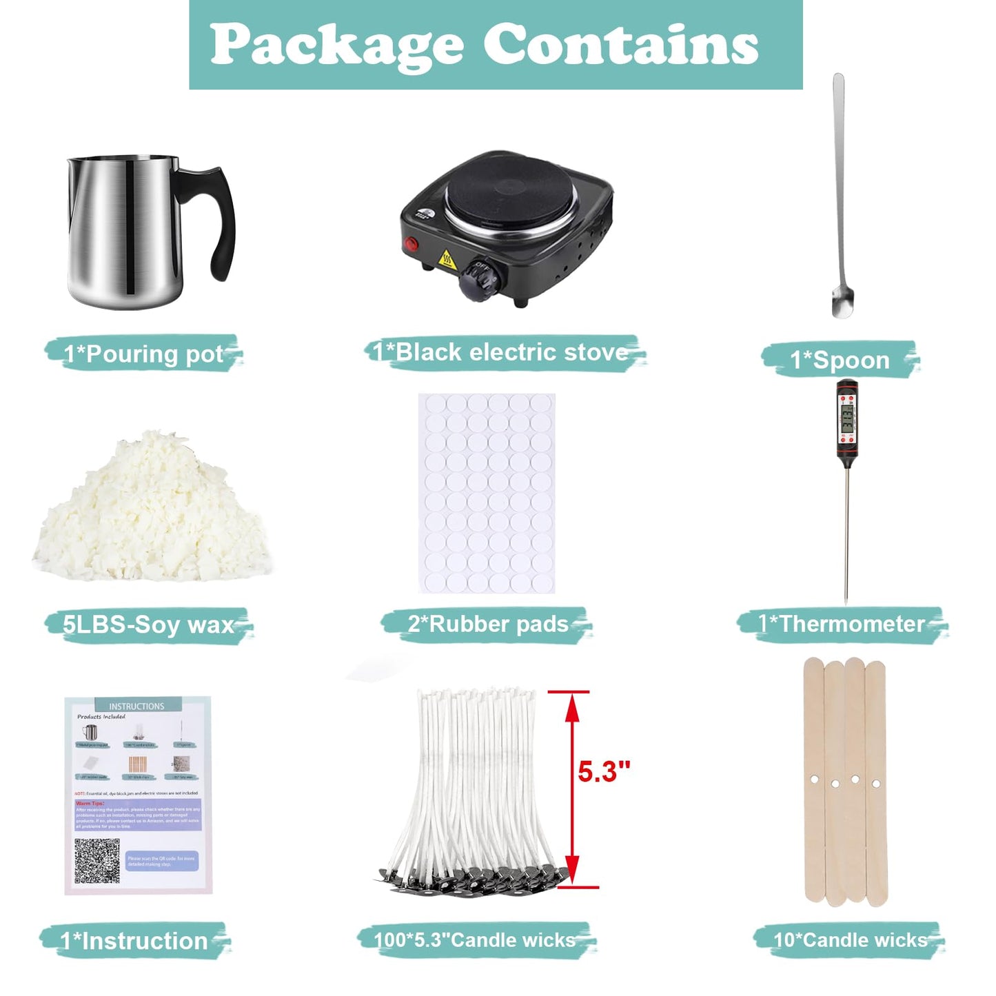 Soy Wax Candle Making Kit Supplies, DIY Art&Crafts Kit for Adults,Beginner, Including 5lbs Soy Wax Flakes, 100 Candle Wick, 10 Centering Devices, Melting Pot (with Hot Plate)