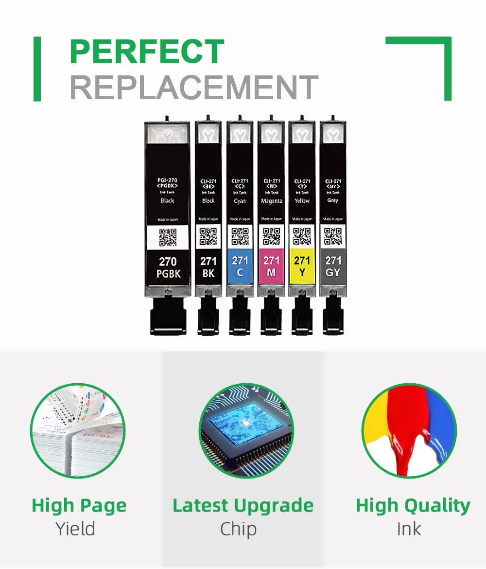 Jalada Compatible PGI-270XL CLI-271XL High Yield Ink Cartridges 48-Pack (8PGBK 8BK 8C 8M 8Y 8GY) Replacement for Canon PIXMA MG5720 MG7720 TS6020 TS6022 TS9020