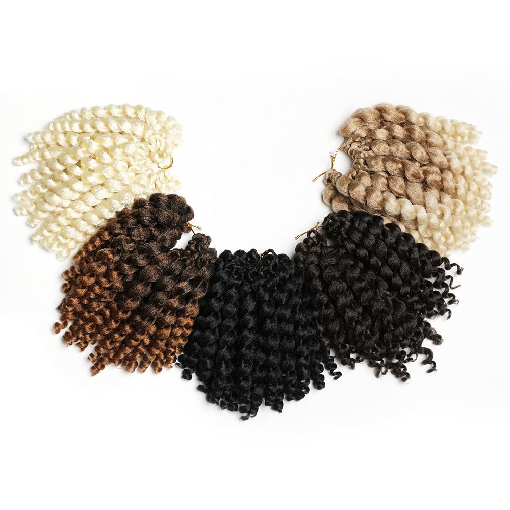 Crochet Braids Hair 2X Ringlet Wand Curl 3 Packs 8 inch Jamaican Twist Blonde Crochet Hair for Black Woman (27/613)