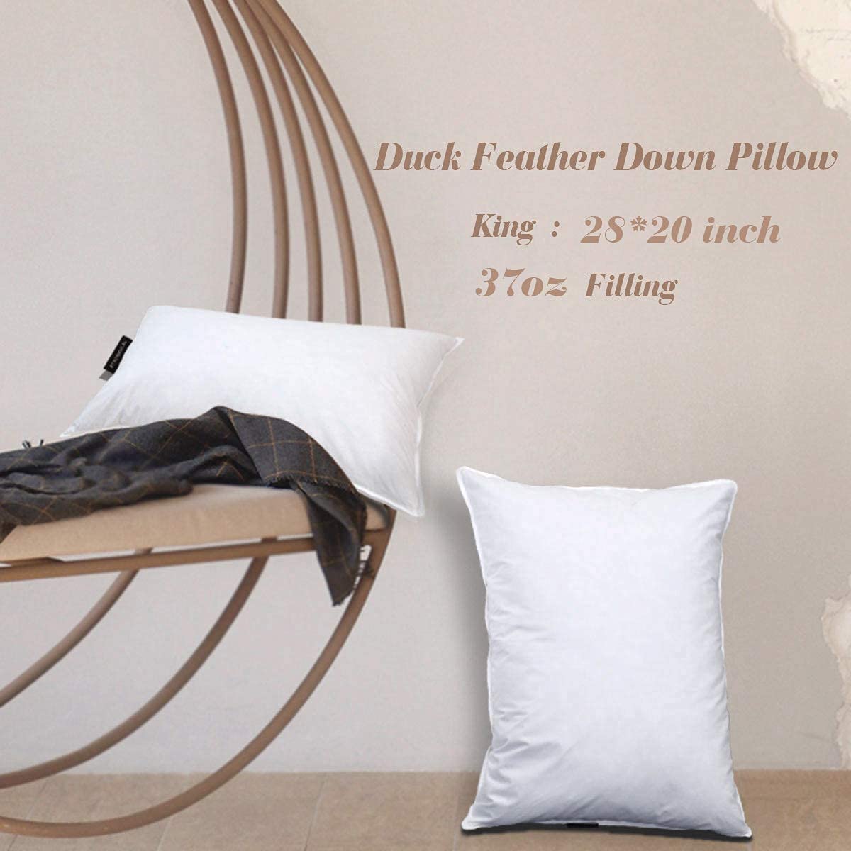JA COMFORTS Duck Feather and Down Bed Pillows for Sleeping(2 Pack)- Standard/Queen(20IN×28IN), Filling Weight 37 OZ, Hotel Collection, 233TC Cotton Cover, White…