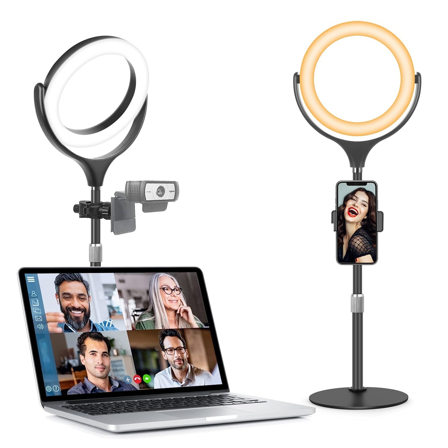 Desk Ring Light with Stand and Phone Holder-Laptop Ring Light for Zoom Meeting-Computer Light for Video Conferencing-Led Streaming Light for YouTube Tiktok Vlogging Video Recording Makeup (Black)