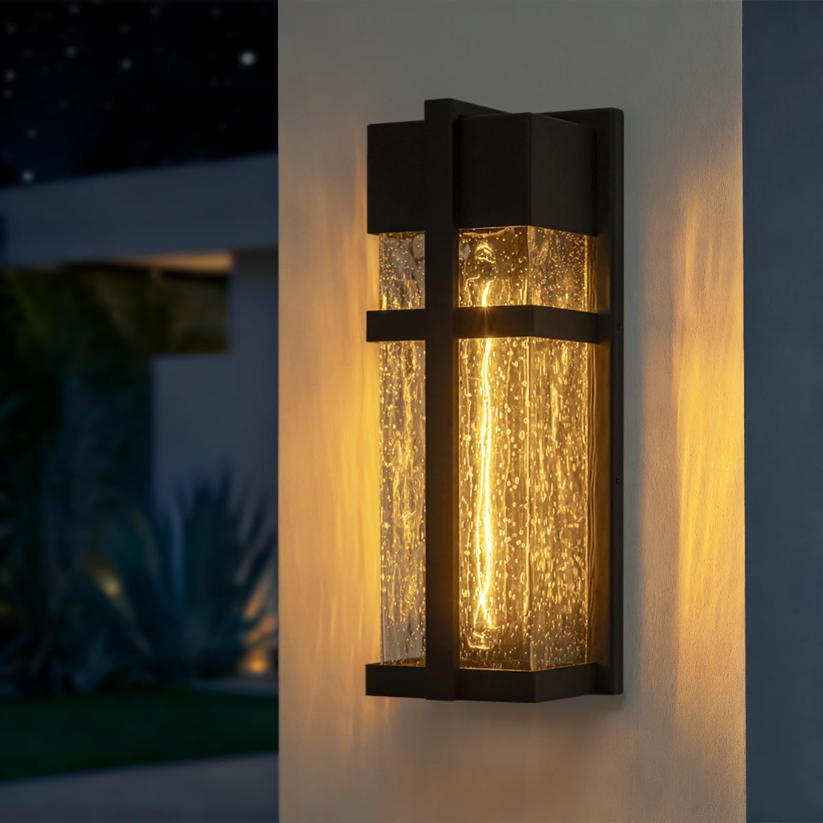 OUPAVOCS Modern Outdoor Wall Sconce, Black Exterior Porch wall Lights wall Mount with Bubble Glass, Patio Lighting Fixtures with E26 Socket for House, Garage