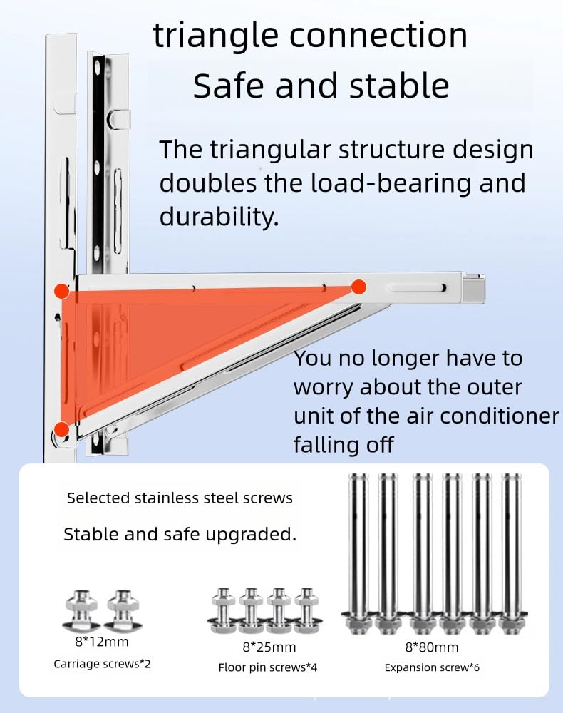 mini Split Wall mounting Bracket Fits 9000-36000 BTU condensers Required mounting Screws Included Maximum Weight 320 lbs. 1.3 Thickness mm Stainless Steel Wall Mount Air Conditioner Bracket