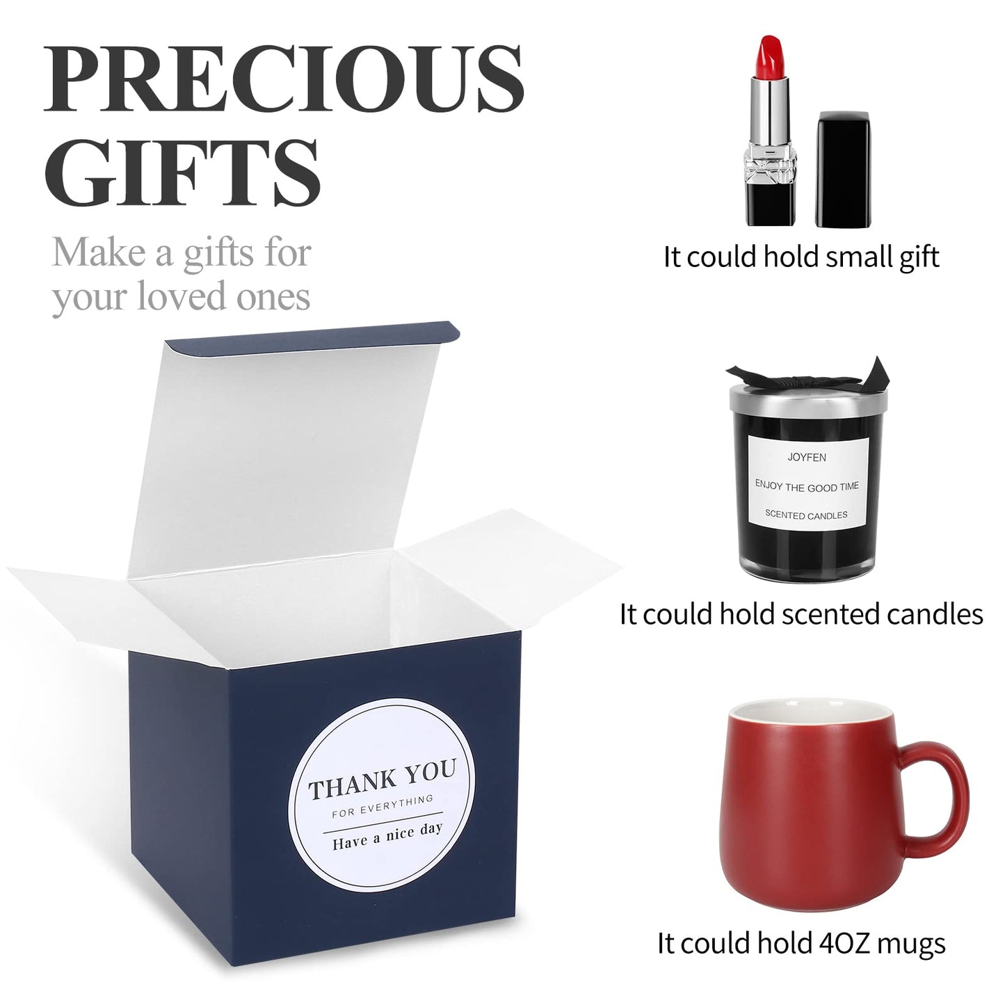 COTOPHER Small Gift Boxes 100 Pack 4x4x4 inches Navy Gift Boxes with Lids for Gifts, Crafting, Wedding Party Favor, Cupcake Boxes, Candy, Bridesmaids Proposal Box with Ribbons and Stickers (Navy, 100 pcs)