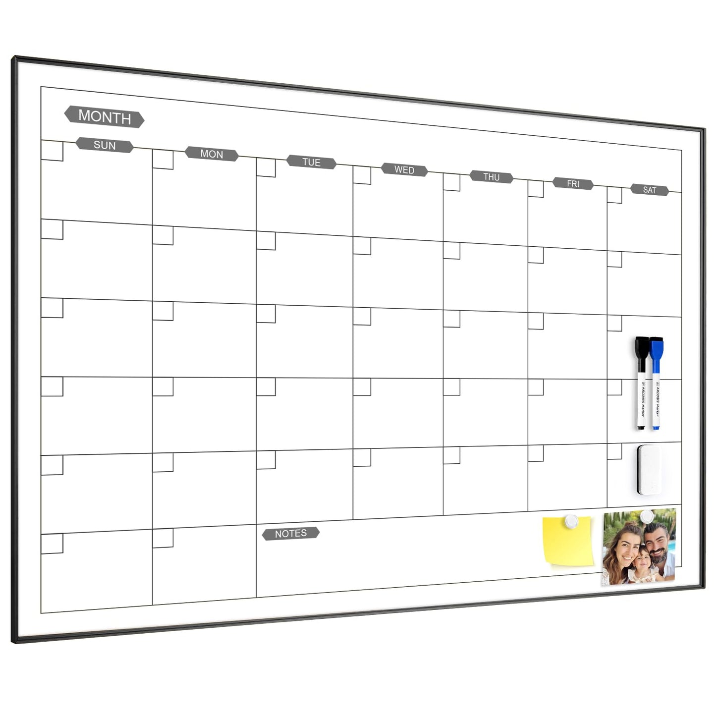 ARCOBIS Dry Erase Calendar for Wall, 36" x 24" Magnetic Monthly White Board Calendar Dry Erase, Hanging Whiteboard Planner for School, Home, Office, Black Frame