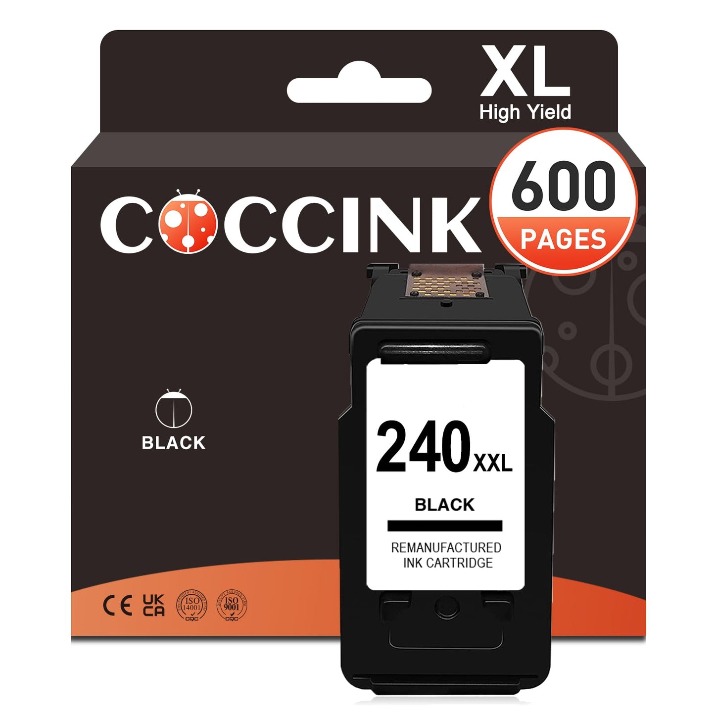 COCCINK 240XXL Black Ink Cartridge for Canon PG 240 XL PIXMA MG3600 MG3620 MG3520 MG3522 MG3500 MG2220 MG2120 MX472 MX452 MX470 MX459 MX432 TS5120 Printer for Canon 240XL Black Ink (1 Black)
