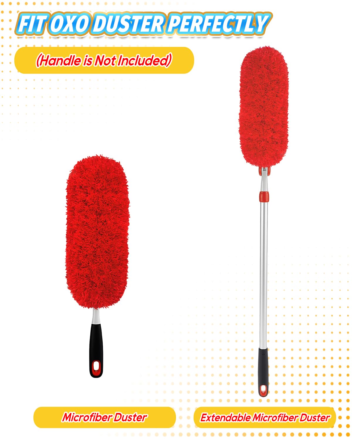 KEEPOW 4 Pack Microfiber Heavy Duty Reusable Duster Refills Compatible with OXO Duster, Microfiber Dusters for Cleaning Compatible with OXO Microfiber Duster for Ceiling(Handle is Not Included)