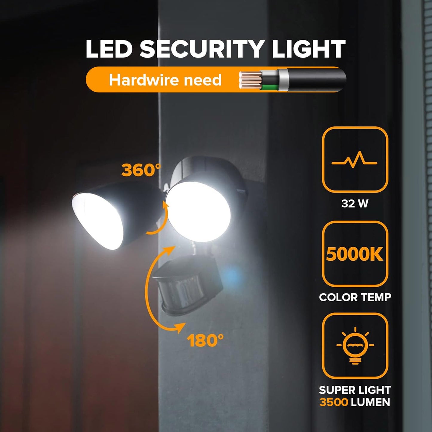 LUTEC 32W 3500 Lumen LED Security Lights Motion Sensor Light Outdoor, 5000K Daylight, IP54 Waterproof, Dusk to Dawn, Motion Detector Flood Light for Garage, Yard, Porch-Black