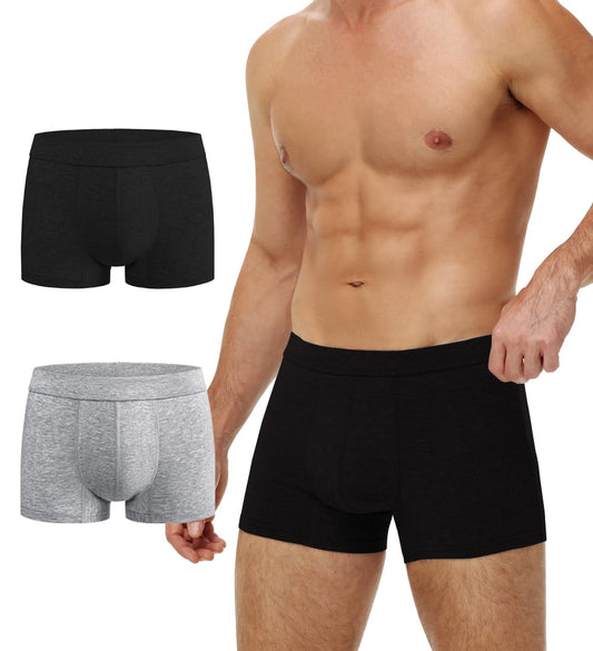 Battewa Incontinence Underwear for Men Washable Briefs, Absorbent Leak Proof Underwear Urine 50ml, Mens Cotton Boxers Pack of 2(Black-Gray,Small)