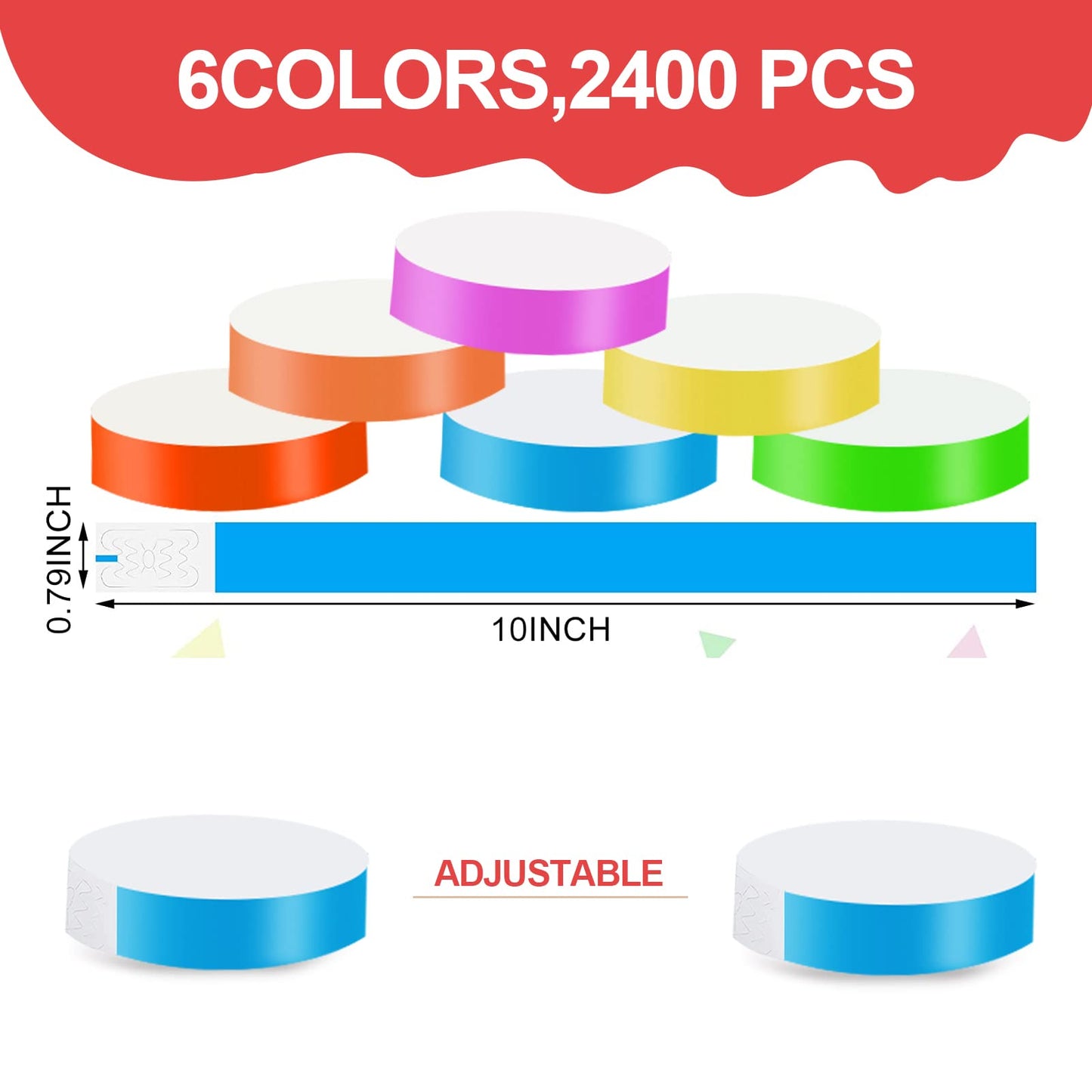 2400pcs Neon Wristbands, Colorful Waterproof Paper Bracelets, Waterproof Disposable Wristbands for Events Party Music Festivals Concert Exhibitions