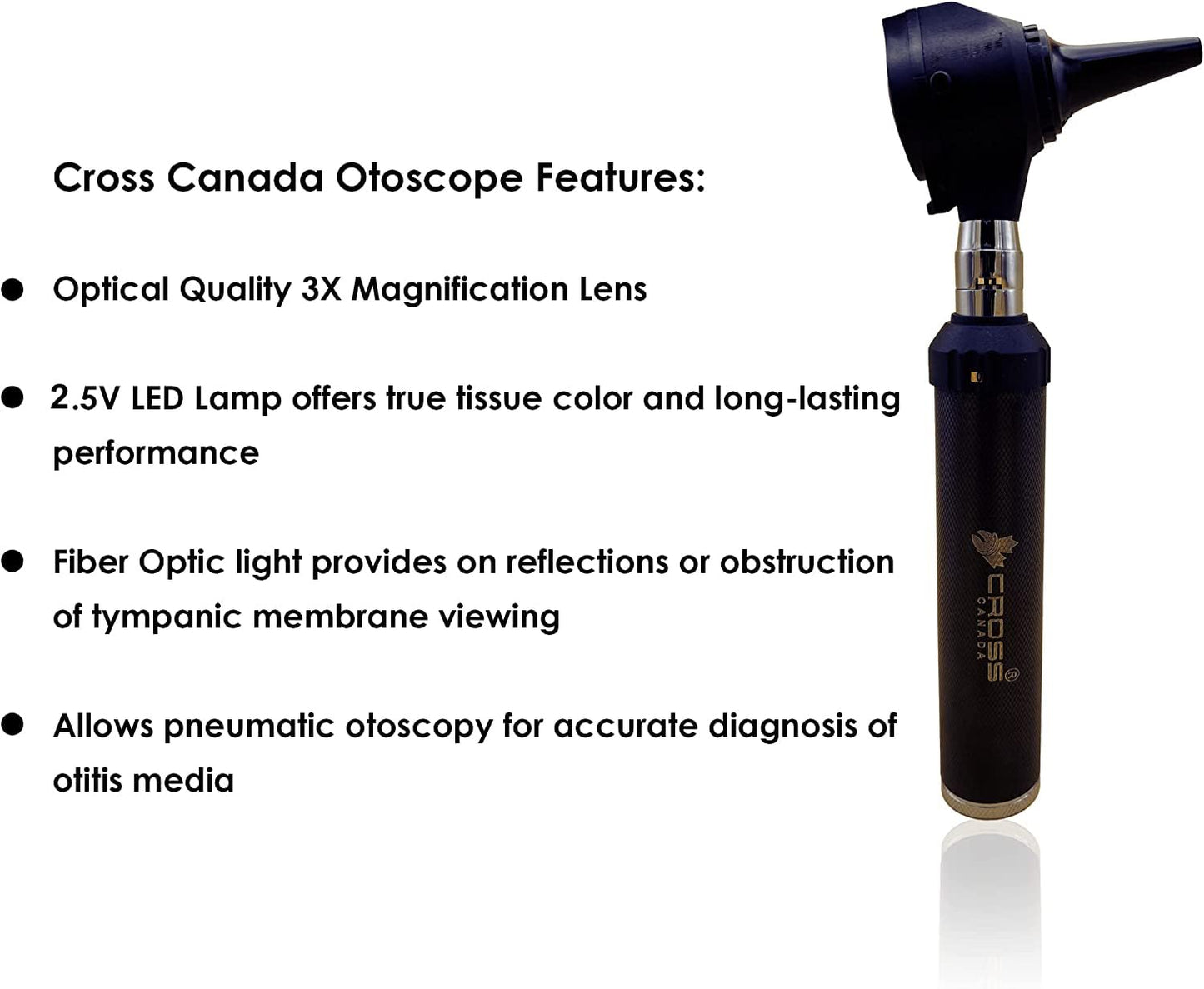 Cross Canada Physician LED Otoscope Diagnostic Set – Professional Otoscope for Physician, Medical Student, Nursing Student, Doctor, Nurse (Black)