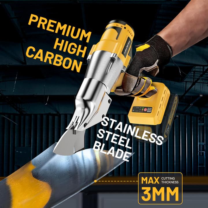 Cordless Sheet Cutter for DE-Walt 20V Max Battery, Electric Metal Shears with 360° Pivoting Head, Maximum Torque 221 Ft-Lbs, Brushless Scissors for Stainless Steel, Metal, and Iron Cutting（Tool Only）