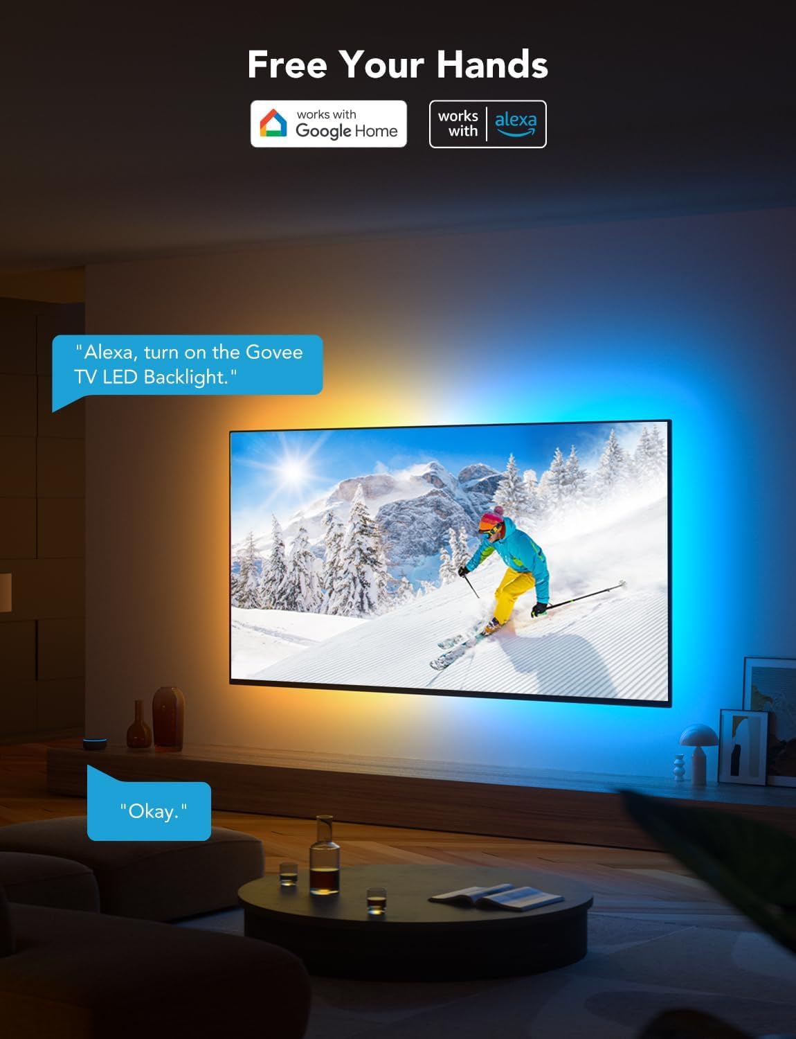 Govee TV LED Backlight, RGBIC TV Backlight for 55-65 inch TVs, Smart LED Lights with Bluetooth and Wi-Fi Control, Works with Alexa & Google Assistant, Music Sync, 99+ Scene Modes, Adapter