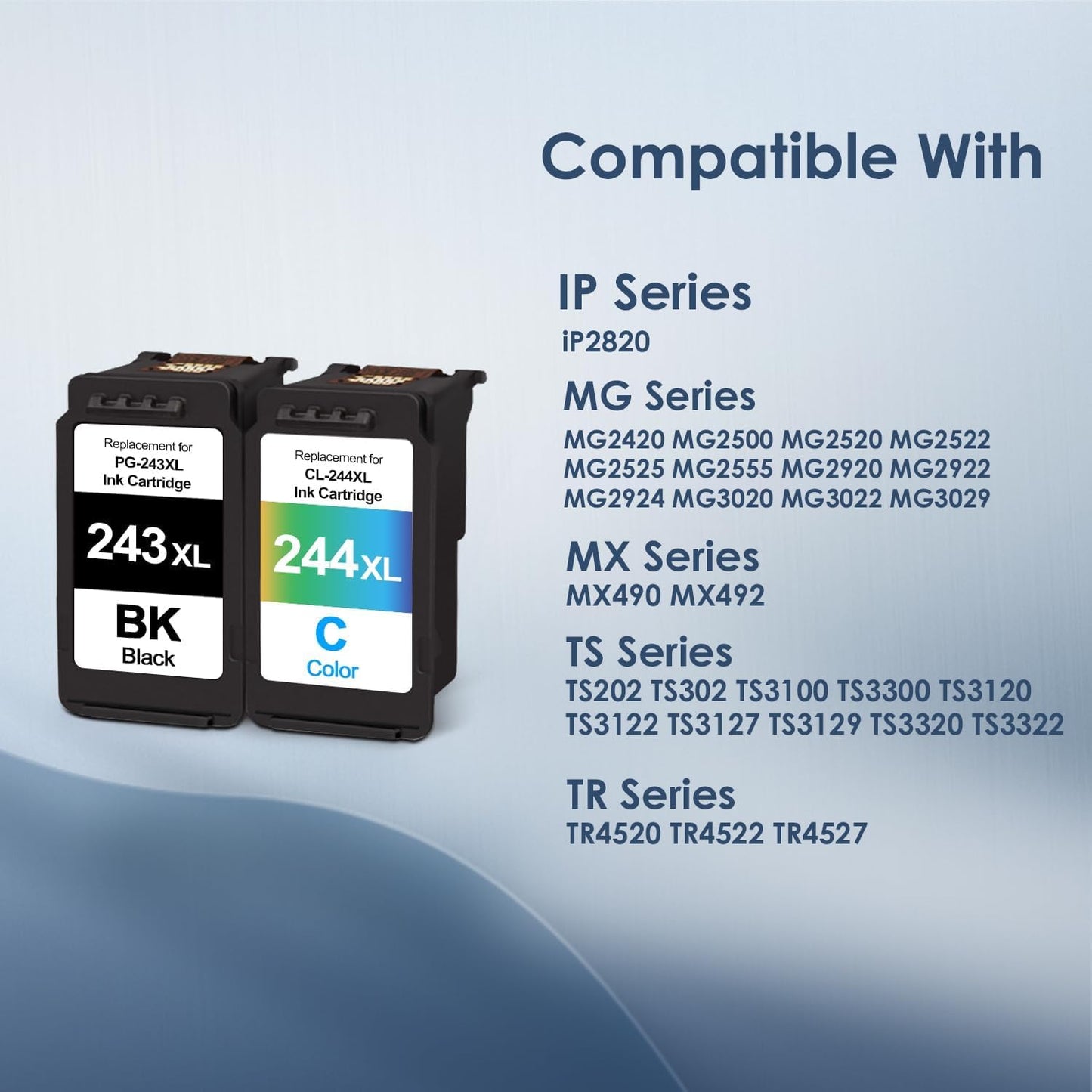 243XL 244XL Ink Cartridge Combo Pack Remanufactured for Canon Ink PG-243 CL-244 PG243XL CL244XL Compatible for TS3122 MX492 MG2522 MG2922 MG2420 TR4520 Printer (1 Black, 1 Color)