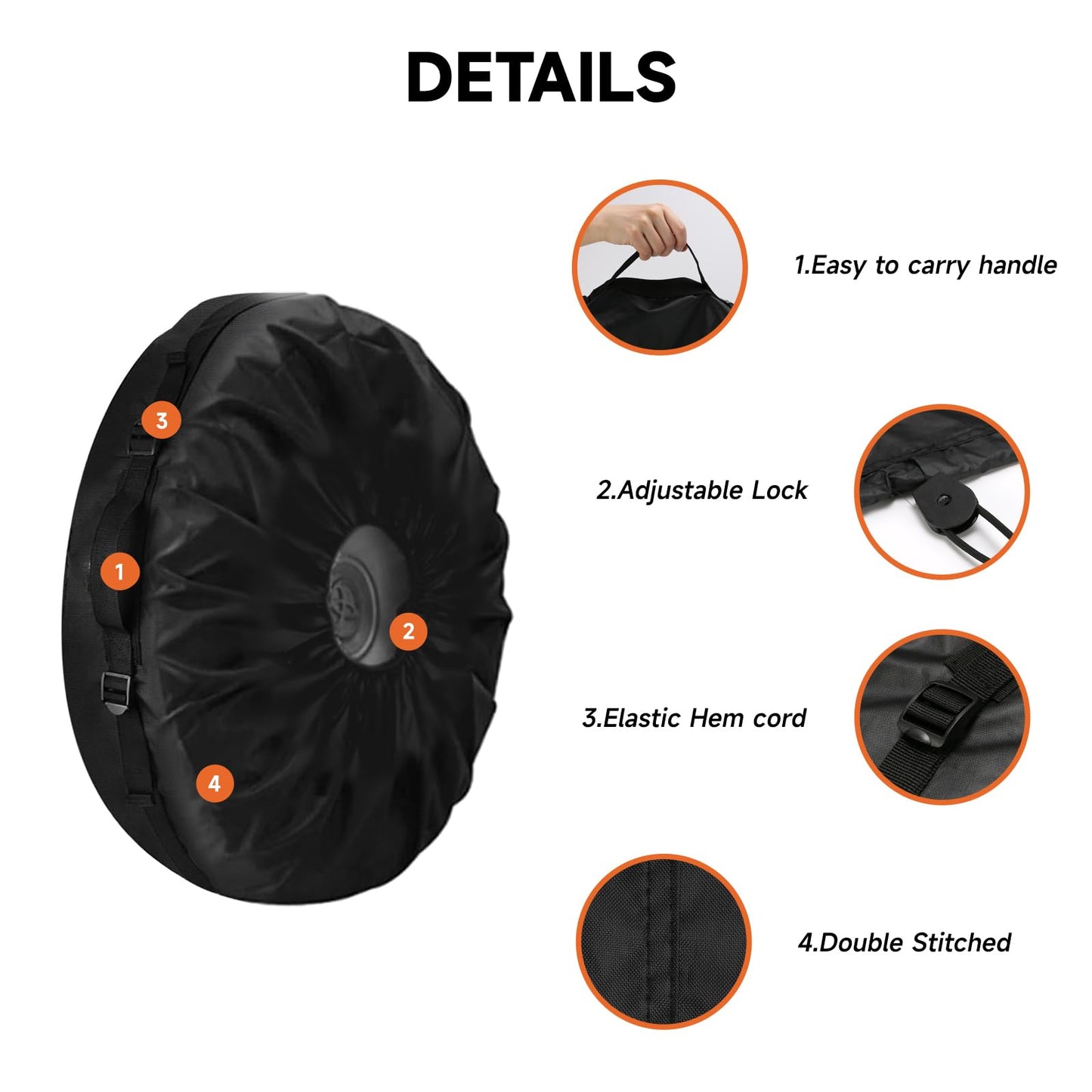 Roastove Tire Cover with Handle,420D PU Waterproof, Universal Fit 26"-28.75" Diameter, Set of 4 Bags,Black