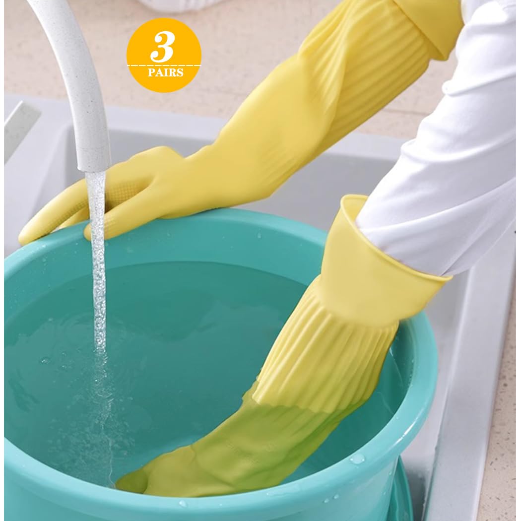 Vsootal 17.8" Rubber dishwashing gloves 3 or 6 Pairs for kitchen,Cleaning washing dish gloves long thickening for household reuseable.
