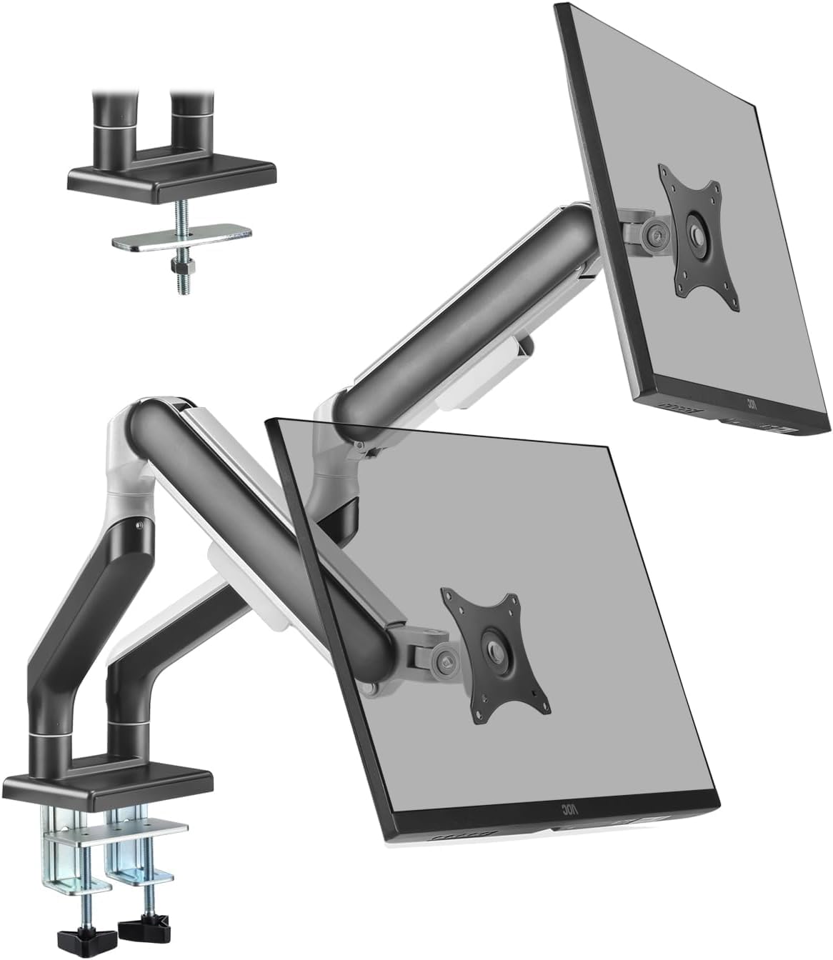 ETHU Heavy Duty Monitor Arm, Gas Spring Monitor Stand for 17-45 Inch Screens up to 37.4 lbs, Adjustable Monitor Mount with C-Clamp & Grommet Base, Ergonomic Computer Monitor Mount (Dual Black)