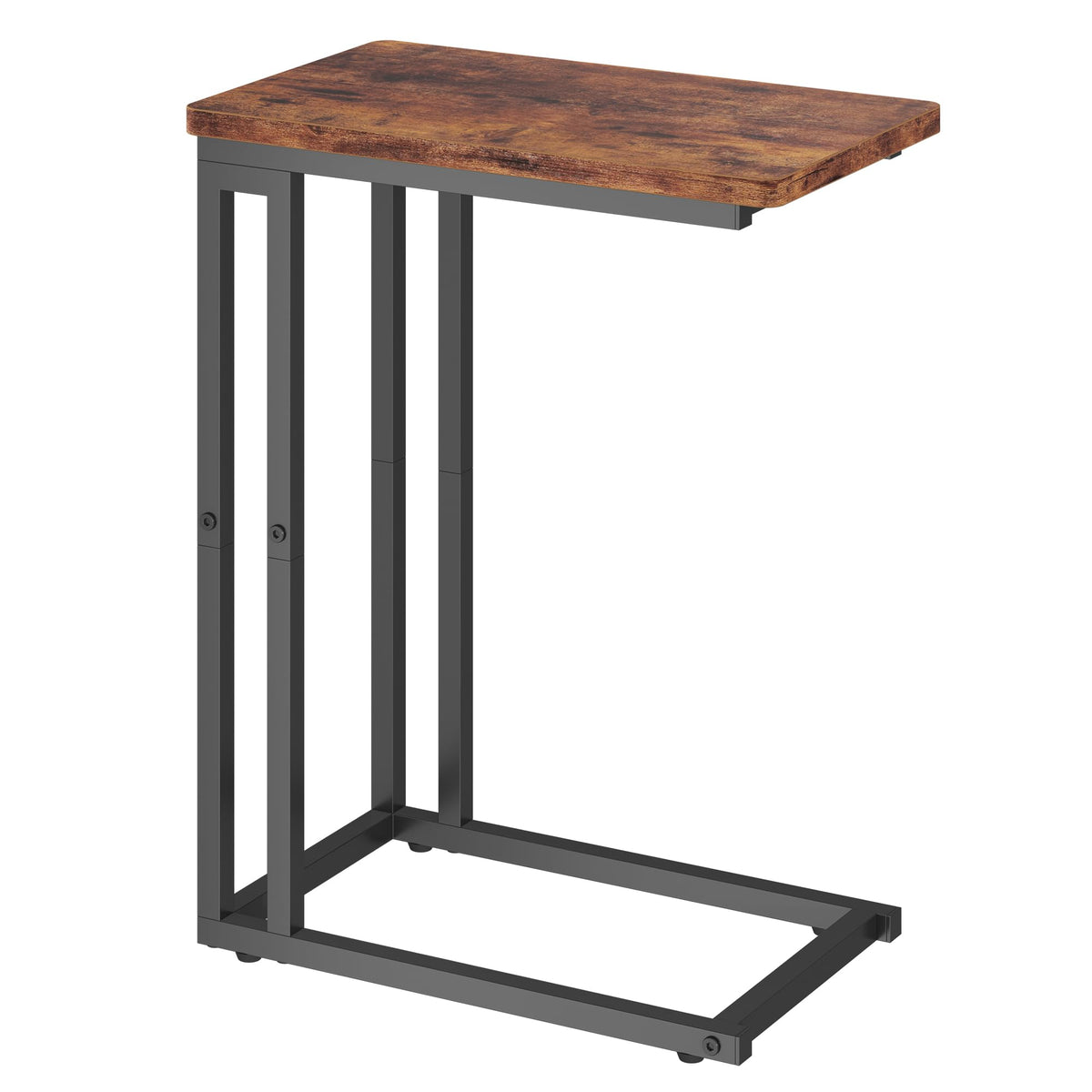 Yusong C Shaped End Table, Couch Side Table that Slide Under Sofa Bed, Small Table for Small Spaces, Skinny Overbed Table, Coffee Drink Snack Table for Living Room, Rustic Brown