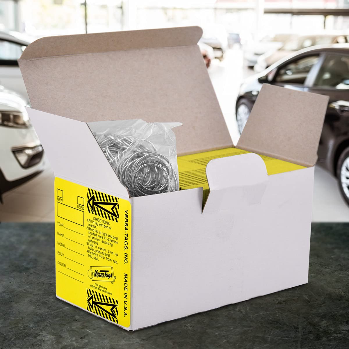 Yellow (2) Two Pack - Genuine Versa-tag Key Tags, Self-protecting (2 Boxes) (250 Tags Per Box with Metal Rings) by Versa-Tags