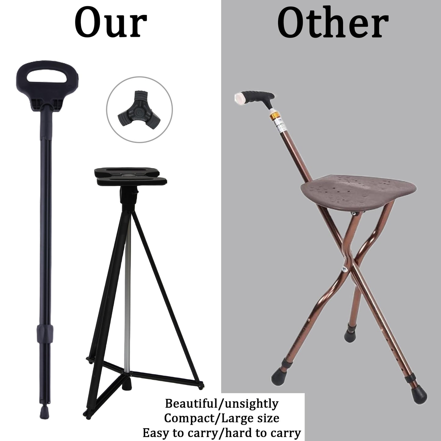 PLOGGING Walking Cane with Seat for Men & Women,Portable Cane Seat with Carry Bag,Lightweight Anti-Slip Walking Stick for Seniors & Adults,Foldable Adjustable Crutches Chair for Travel Hiking