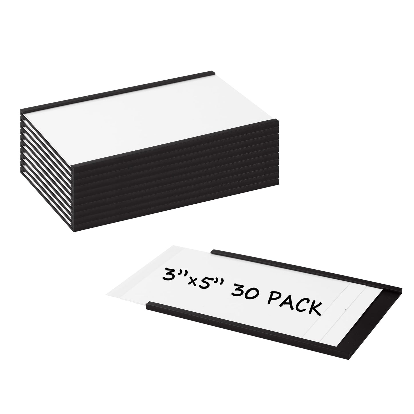Realth C Channel Magnetic Label Holders 30 Pack 3'' x 5'' with Paper Inserts and Clear Plastic Protectors, Magnetic Data Card Holders File Cabinet Labels for Metal Racks and Shelves