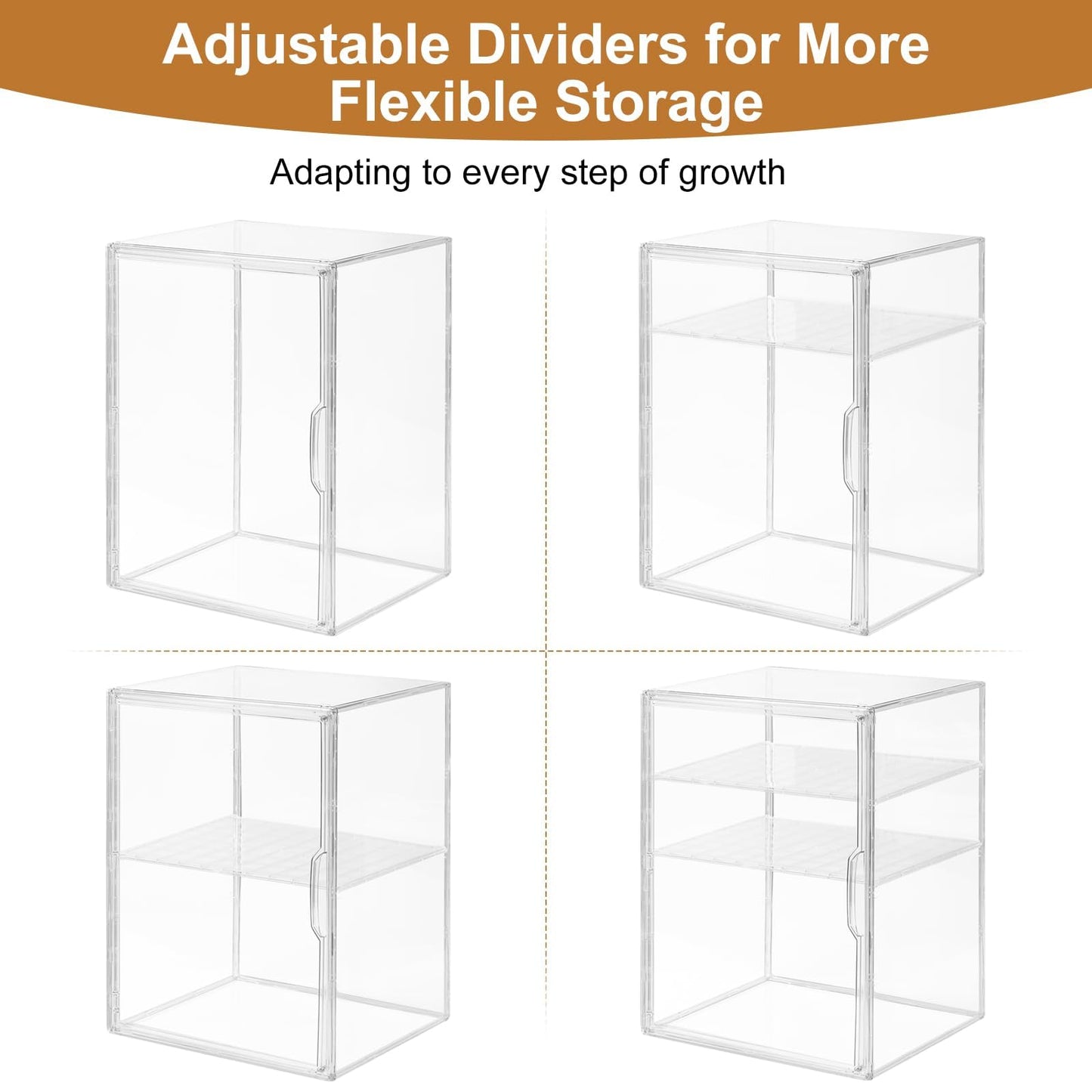 Onilife Baby Bottle Storage Organizer for Countertop Cabinet, 3 Tier Adjustable Bottles Station Container, Clear Acrylic Case Box with 2 Removable Dividers and Magnetic Door, Large
