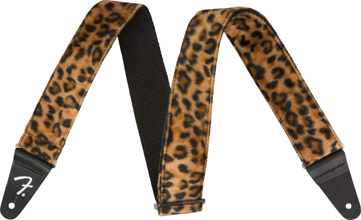 Fender Wild Animal Print Guitar Strap, Guitar Accessories, Adjustable Length from 34" to 59", Leather Ends, 2in, Leopard