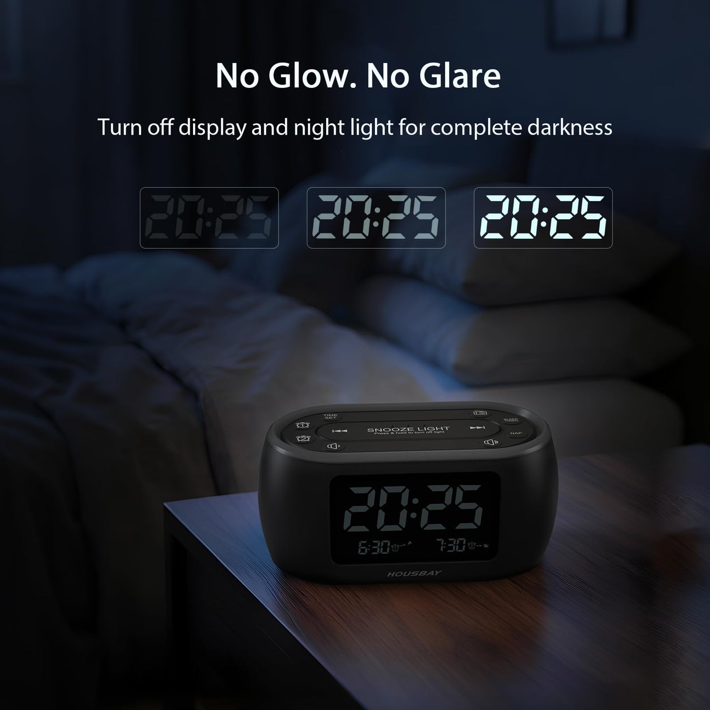 HOUSBAY Digital Alarm Clock Radio for Bedrooms, Phone-Free Wake-up with Dual Alarm, Night Light, Small Radio Clock for Bedside