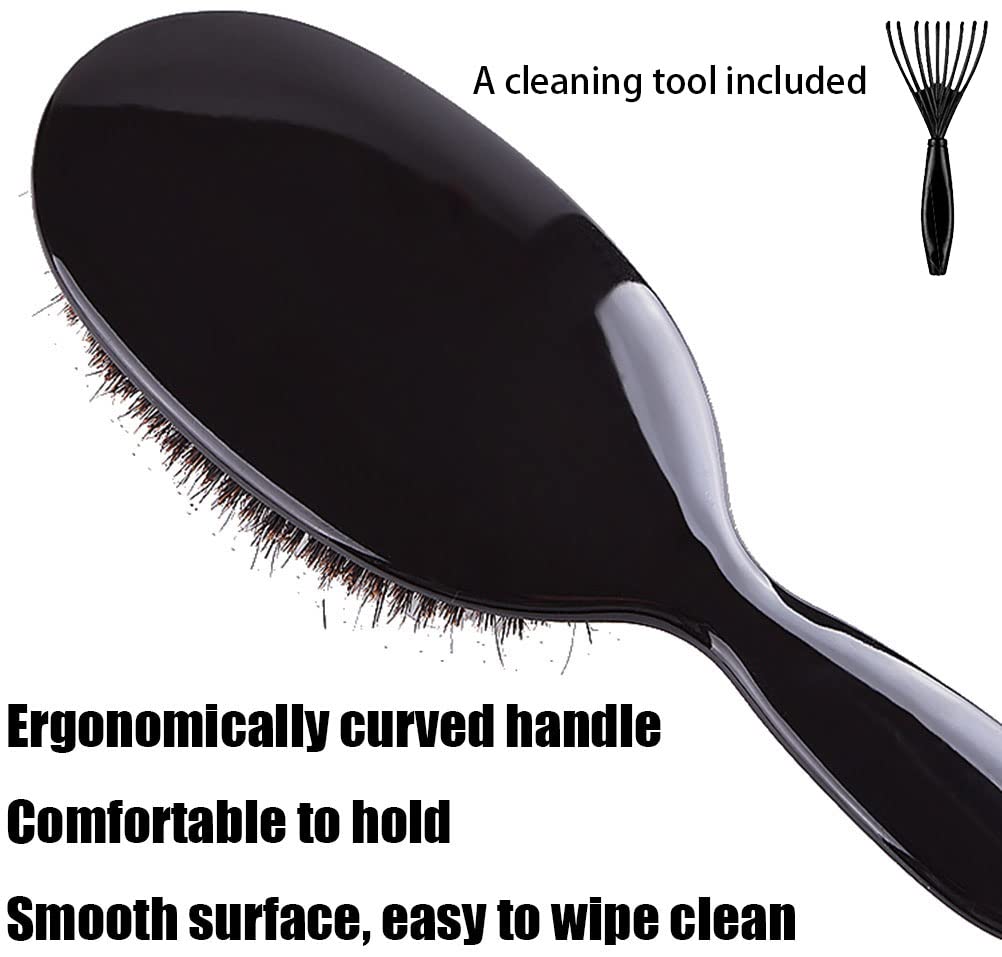 Boar Bristle Detangling Paddle Hair Brush for Curly Fine Straight Natural Tangled Hair, Anti-frizz Boar Nylon Mixed Bristle Styling Hairbrush for Women Men