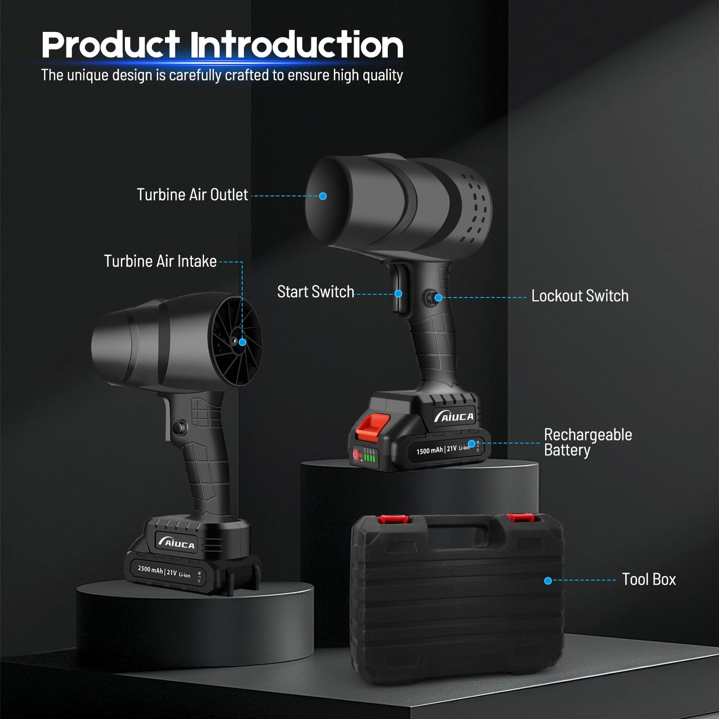 Cordless Leaf Blower, High-Speed Handheld Blower with 2×21V 2500mAh Batteries, 250000 RPM & 130MPH Turbo Airflow, Lightweight & Portable for Patio, Lawn, Car, Camping