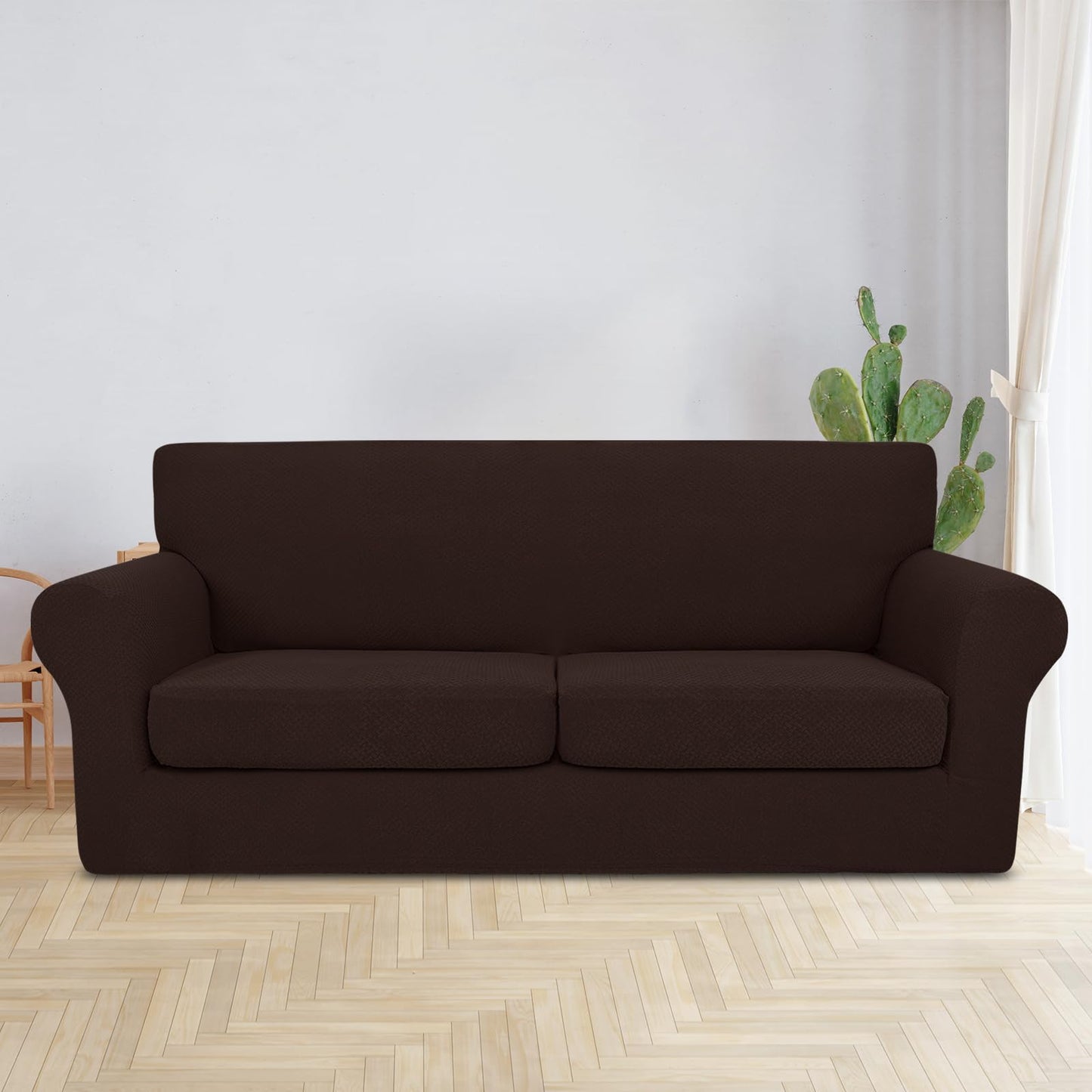 JIVINER 3 Pieces Couch Covers for 2 Cushion Couch Stretch Sofa Slipcover with 2 Extra Large Seat Cushion Covers Thick Fitted Loveseat Sofa Covers for Living Room (XL Loveseat, Dark Coffee)