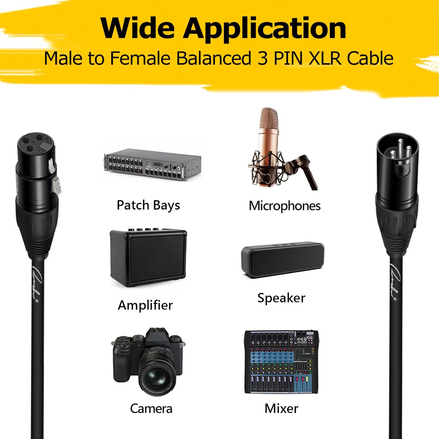 Ranch XLR Cable 25ft Male to Female Balanced 3 PIN Microphone Cable for Professional Audio Applications Like Speaker and PA System - Black