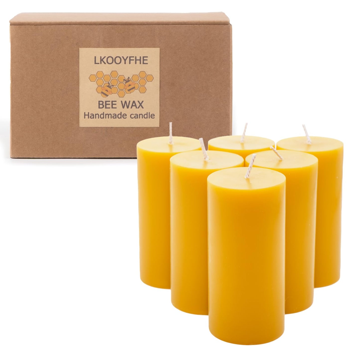 6 Pack Pure Nature Beeswax Pillar Candles, 2x4 Inches, 210 Hours Long Burn Time, Smokeless and Unscented Beeswax Candles for Home,Paryer,Parties