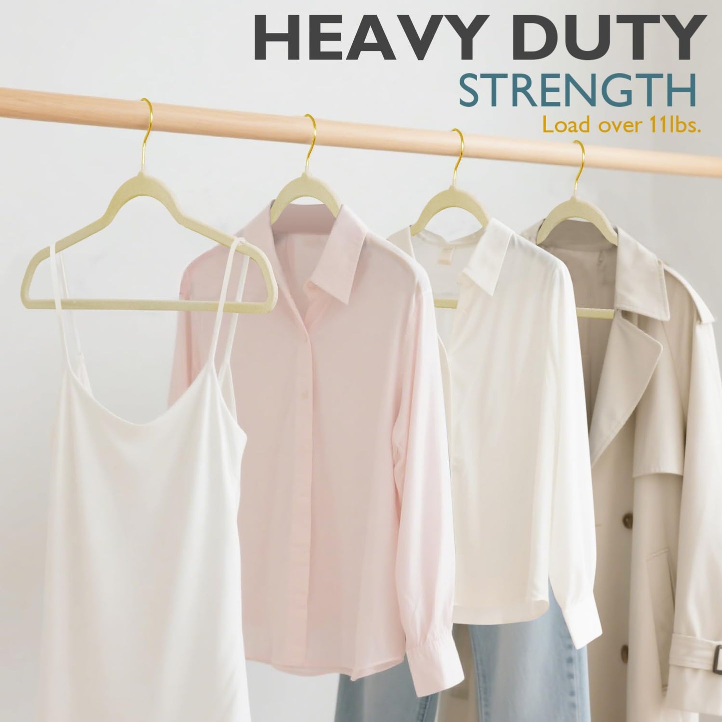 ManGotree Velvet Coat Hangers with 360° Swivel Gold Hook, Non-Slip Felt Suit Hangers, Ultra-Thin Space Saving Clothes Hangers for Coat, Suits, Shirt, Dress, Pants (36 Pack, Beige)